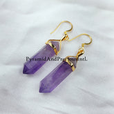 Amethyst Earrings, Pencil Earring, Dangle Earring, Gold Plated Earring, Gemstone Earring
